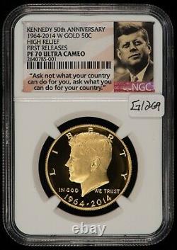 2014-W Kennedy 50th Anniv 3/4 oz Gold Half Dollar FR NGC PF70 UC SKU-G1269