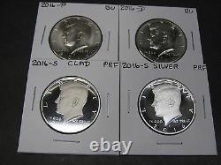2016 P D S CLAD S SILVER PROOF KENNEDY HALF DOLLARS (4 Coins)