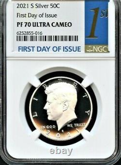 2021 S Silver 99.9 Kennedy Half Dollar First Day Of Issue NGC PF70 Ultra Cameo