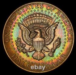 AU58 1971 50C Kennedy Half Dollar, PCGS Secure- Rainbow Toned