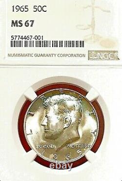 Electric Blue Crescent Rainbow Toned! 1965 Kennedy Half Dollar Ngc Ms-67