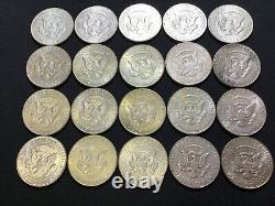 Lot Of 100 1965-1969 Circulated 40% Silver Kennedy Half Dollars (5 Rolls)