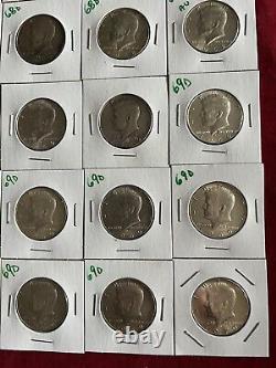 Lot Of 25 (twenty-five) 1968/1969/1970 (40% Silver) Kennedy Half Dollars