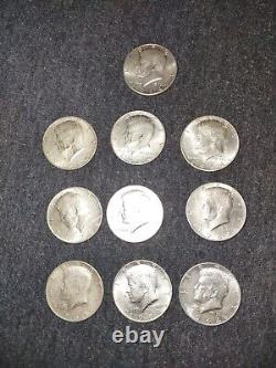 Lot of 10 1964 Kennedy Half Dollar 90% Silver Free Priority Shipping