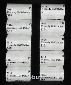 Lot of (10) 2014 P&D Kennedy Half Dollar BU Rolls Original U. S. Mint Wrapped UNC