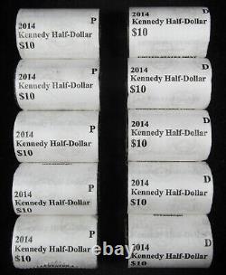 Lot of (10) 2014 P&D Kennedy Half Dollar BU Rolls Original U. S. Mint Wrapped UNC