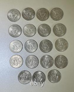 Lot of 19 Kennedy 90% Silver Half Dollars U. S. Circulated Coins 1964-D 1964