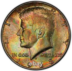 MS63 1968-D 50C Kennedy Silver Half Dollar, PCGS Secure- Vivid Rainbow Toned