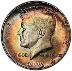 MS64 1964 50C Kennedy Silver Half Dollar, PCGS Secure- Pretty Rainbow Toned