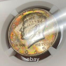 MS65 1965 50C Kennedy Silver Half Dollar, NGC- Rainbow EOR End Roll Toned