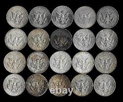 Roll (20 Coins) 1964 Kennedy Half Dollars 90% Silver Toned/stained/worn Lot B16