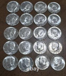 Roll Of 20 90% Silver 1964 D Kennedy Half Dollars BRILLIANT UNCIRCULATED GEMS
