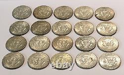Twenty US 50C 40% Silver Kennedy Half Dollars $10 Face Value 1965-69