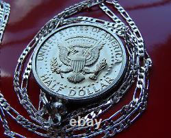 USA Proof John F Kennedy Half Dollar Pendant on a 30 925 Sterling Silver Chain