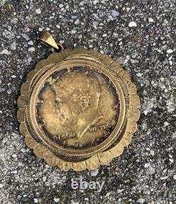Vintage 1964 Gold Kennedy Liberty Half Dollar coin with vintage gold pendant