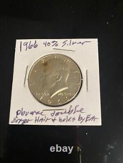 Vintage 1966 Kennedy Half Dollar. Rare One of A Kind. 40 0/0 Silver Error Coin